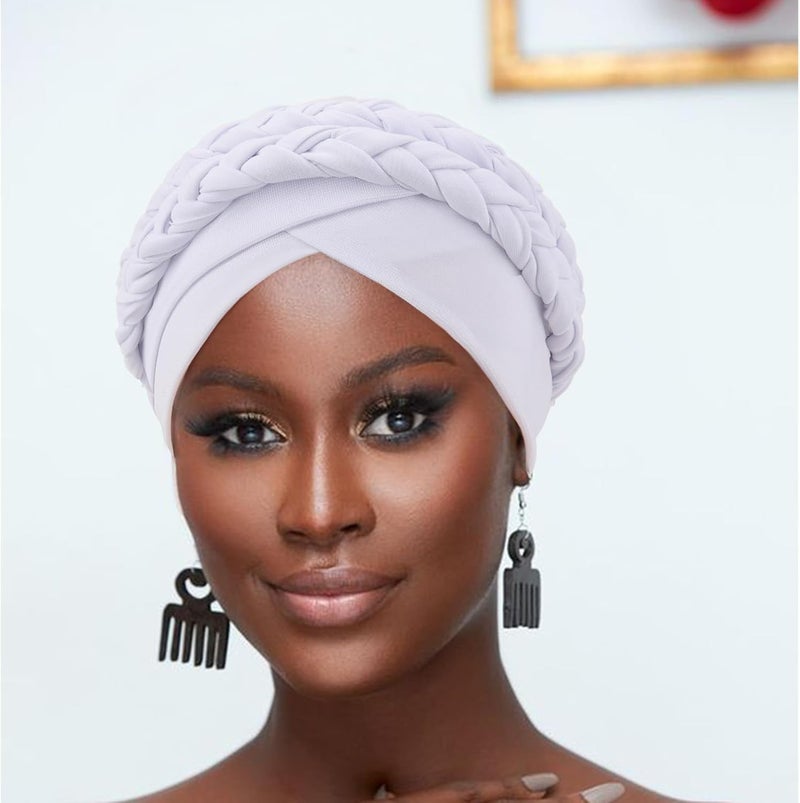 DRESHOW African Women Turban Caps Beanie Twist Headscarf Pre-Tied Double Twisted Braid Hair Cover Wrap Hat Chemo Cancer Cap - Image 2